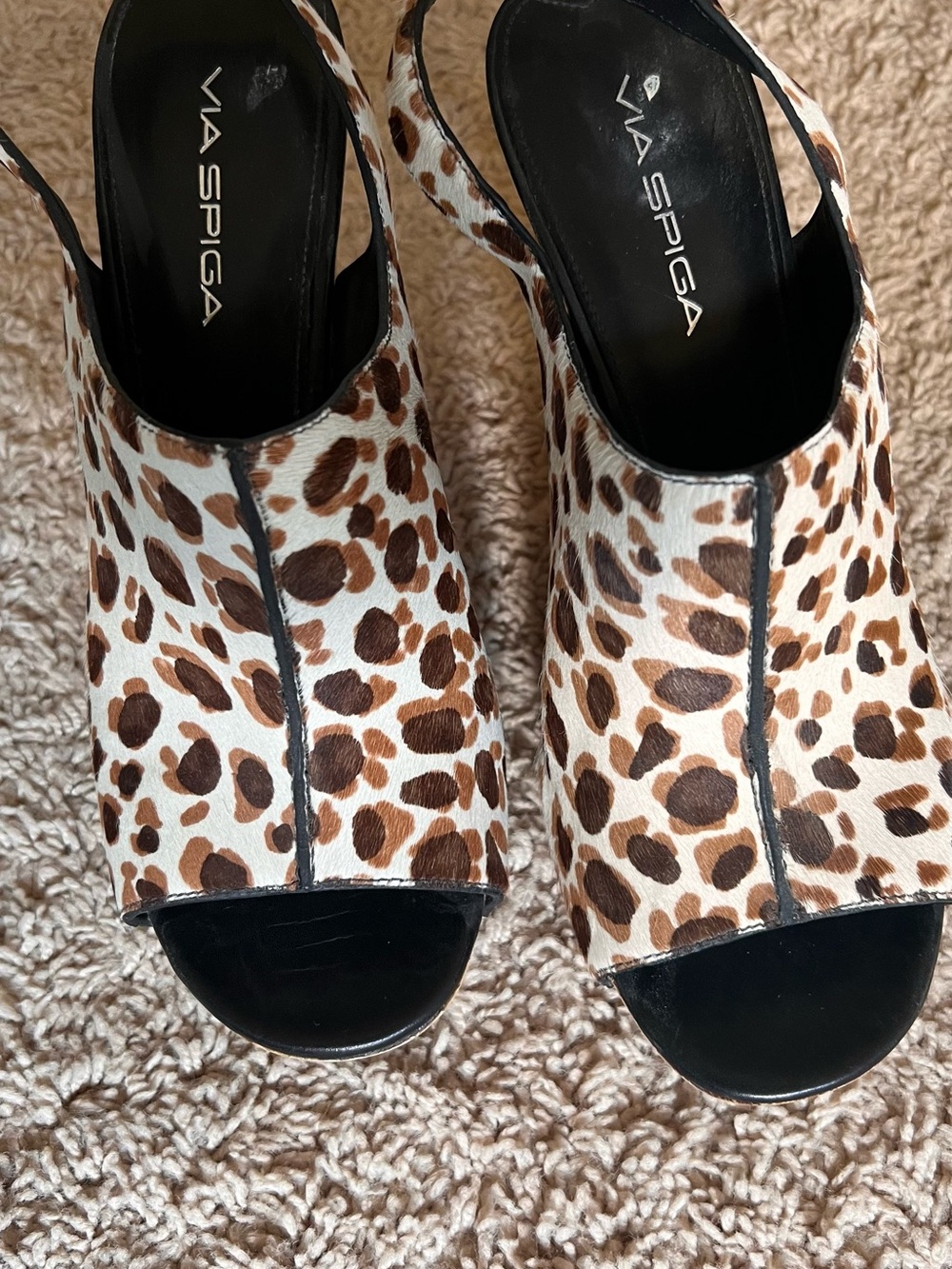 Via Spiga Leopard Print Peep-Toe Slingback Mules